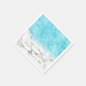 Turquoise Ocean Glitter Marble White Bridal Girly Servet (Hoek)