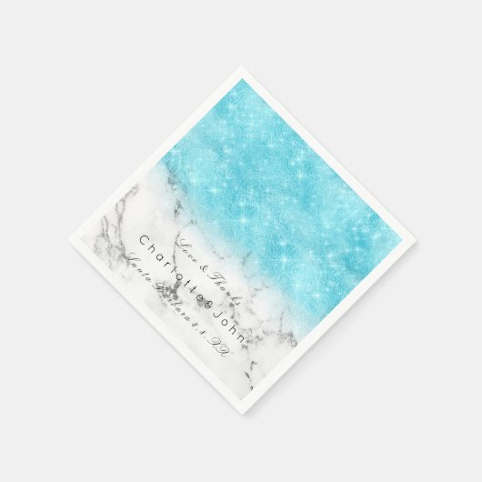 Turquoise Ocean Glitter Marble White Bridal Girly Servet (Hoek)