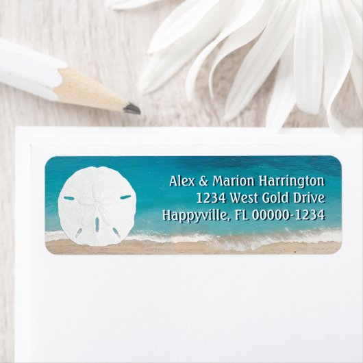 Turquoise Ocean Sand Dollar Return Address Etiket (Insitu)