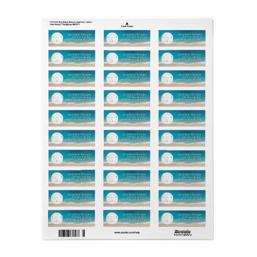 Turquoise Ocean Sand Dollar Return Address Etiket (Full Sheet)