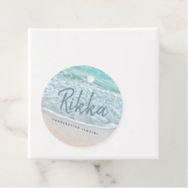 Turquoise Ocean Sandy Beach Handgemaakte Sieraden Bedankjes Labels