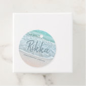 Turquoise Ocean Sandy Beach Handgemaakte Sieraden Bedankjes Labels (In situ)