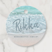 Turquoise Ocean Sandy Beach Handgemaakte Sieraden Bedankjes Labels (Voorkant)
