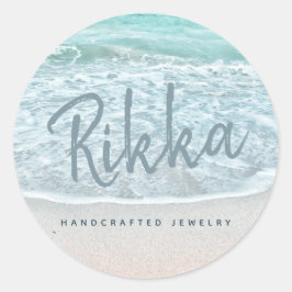 Turquoise Ocean Sandy Beach Handgemaakte Sieraden Ronde Sticker