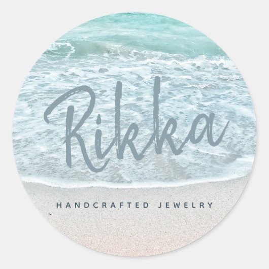 Turquoise Ocean Sandy Beach Handgemaakte Sieraden Ronde Sticker (Voorkant)