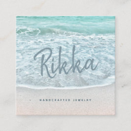Turquoise Ocean Sandy Beach Handgemaakte Sieraden Vierkante Visitekaartje