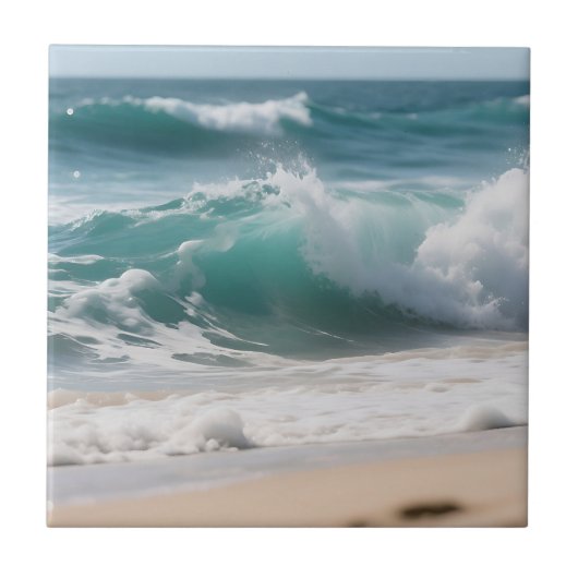 Turquoise Ocean Wave Crashing Shore Tegeltje (Voorkant)