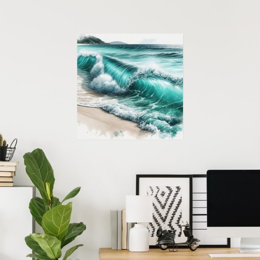 Turquoise Ocean Wave Poster (Thuiskantoor)