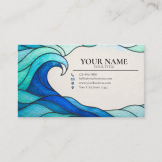 Turquoise Ocean Wave Stained Glass Business Card Visitekaartje
