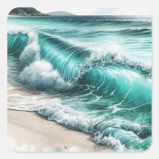 Turquoise Ocean Wave Vierkante Sticker (Voorkant)