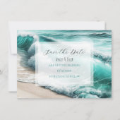 Turquoise Ocean Waves Bruiloft Save the Date (Voorkant)