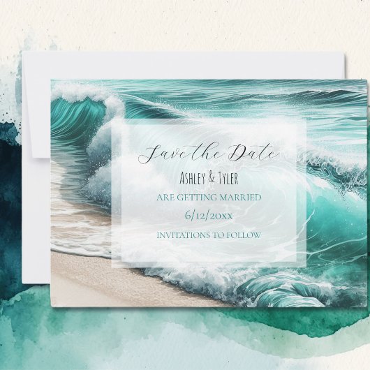 Turquoise Ocean Waves Bruiloft Save the Date