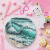Turquoise Ocean Waves Gepersonaliseerde bruiloft Papieren Bordje (Feest)