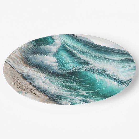 Turquoise Ocean Waves Gepersonaliseerde bruiloft Papieren Bordje (Gekanteld)