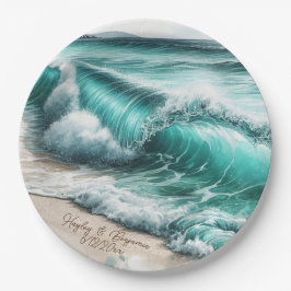 Turquoise Ocean Waves Gepersonaliseerde bruiloft Papieren Bordje