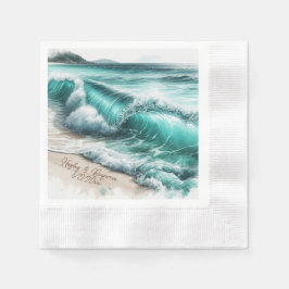 Turquoise Ocean Waves Gepersonaliseerde bruiloft Servet