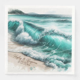 Turquoise Ocean Waves Gepersonaliseerde bruiloft Servet
