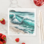 Turquoise Ocean Waves Gepersonaliseerde bruiloft Servet (Insitu)