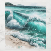 Turquoise Ocean Waves Gepersonaliseerde bruiloft Wijn Etiket (Enkel label)