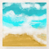 Turquoise Ocean Waves Seaside Coastal Glazen Onderzetter (Voorkant)