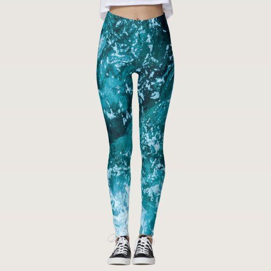 Turquoise Ocean Zee Waves Pattern Leggings (Voorkant)