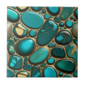 Turquoise Oceanische Pebbles met Gouden Accenten Tegeltje (Voorkant)