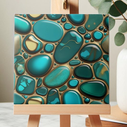 Turquoise Oceanische Pebbles met Gouden Accenten Tegeltje