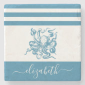  turquoise octopus beach house scriptnaam stenen onderzetter (Voorkant)