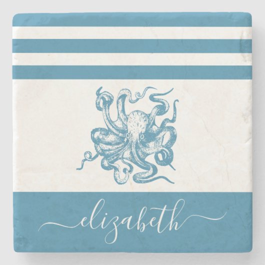  turquoise octopus beach house scriptnaam stenen onderzetter (Voorkant)