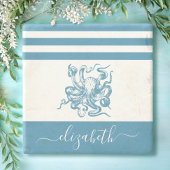 turquoise octopus beach house scriptnaam stenen onderzetter