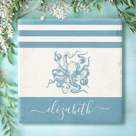  turquoise octopus beach house scriptnaam stenen onderzetter