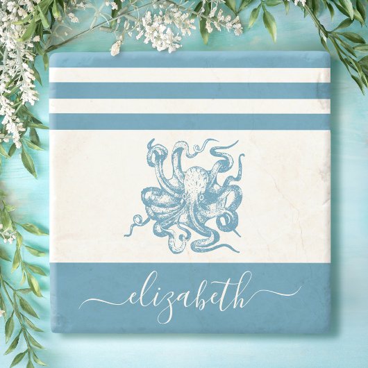 turquoise octopus beach house scriptnaam stenen onderzetter