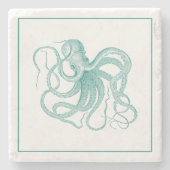 Turquoise  Octopus Illustratie Stenen Onderzetter (Voorkant)