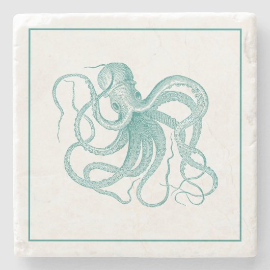 Turquoise  Octopus Illustratie Stenen Onderzetter (Voorkant)
