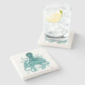 Turquoise  Octopus Illustratie Stenen Onderzetter (Zijkant)
