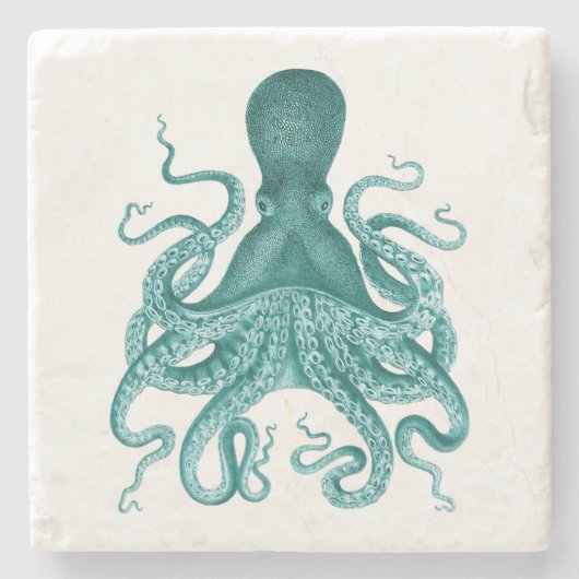 Turquoise  Octopus Illustratie Stenen Onderzetter (Voorkant)