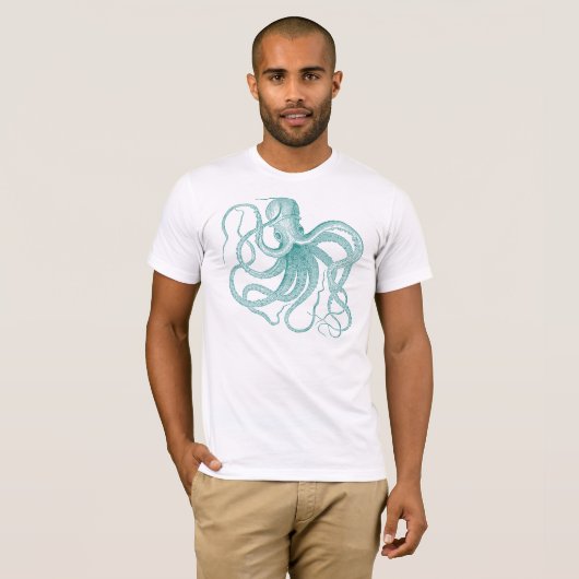 Turquoise Octopus Illustratie T-Shirt (Voorkant volledig)