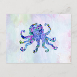 Turquoise Octopus Mosaic Zee Glass Silhouette Briefkaart