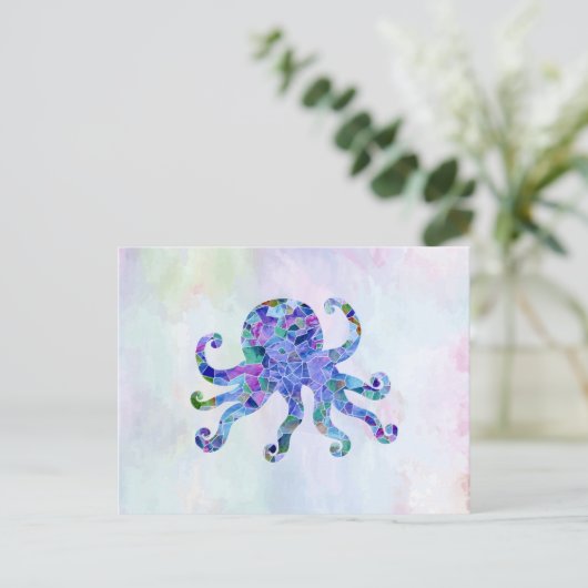 Turquoise Octopus Mosaic Zee Glass Silhouette Briefkaart (Staand voorkant)