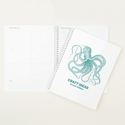 Turquoise octopus op witte achtergrond planner (Display)