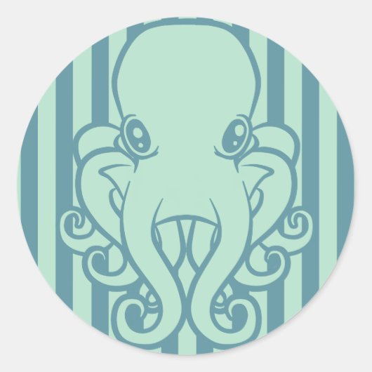 Turquoise Octopus Ronde Sticker (Voorkant)