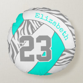 turquoise of ANY COLOR w Grey zebra volleyball Rond Kussen