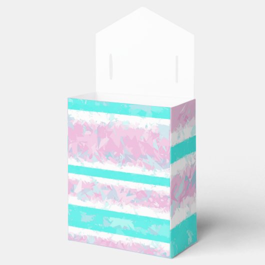Turquoise, Off-White en Roze Stripes Favor Box Bedankdoosjes (Geopend)