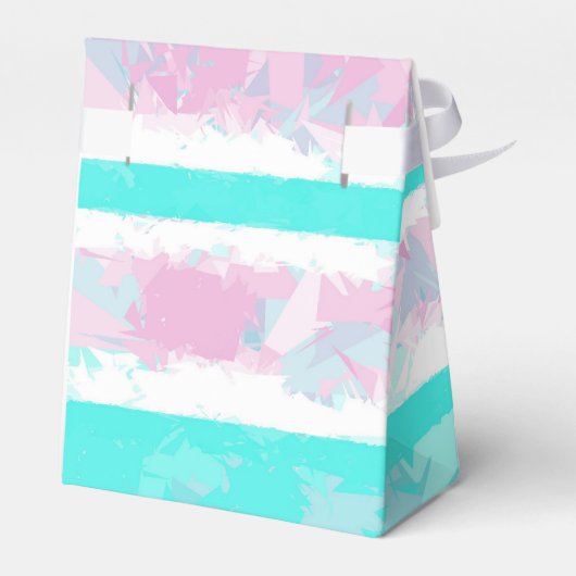 Turquoise, Off-White en Roze Stripes Favor Box Bedankdoosjes (Achterkant)
