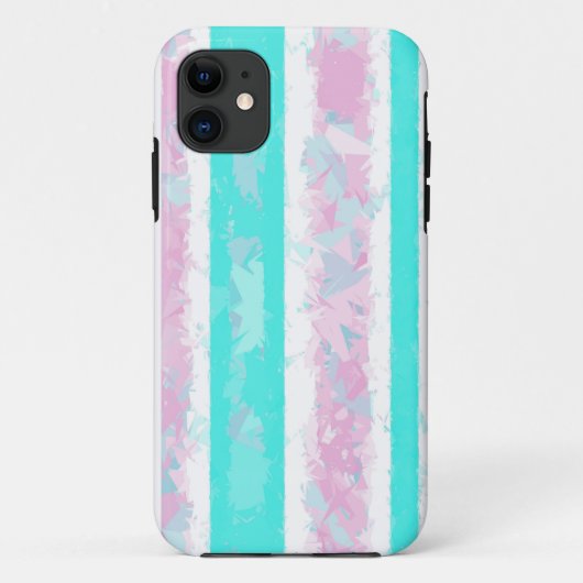 Turquoise, Off-White en Roze Stripes iPhone Case (Achterkant)