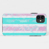 Turquoise, Off-White en Roze Stripes iPhone Case (Achterkant (horizontaal))