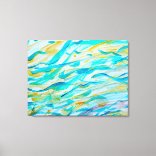 Turquoise & Oker Oceaangolven Abstract Canvas Afdruk