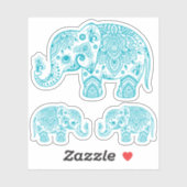 Turquoise olifant  bloemenpaisley sticker (Vel)