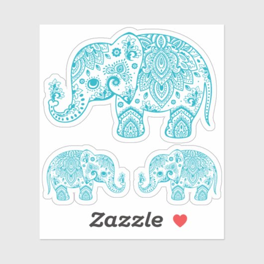 Turquoise olifant  bloemenpaisley sticker (Vel)