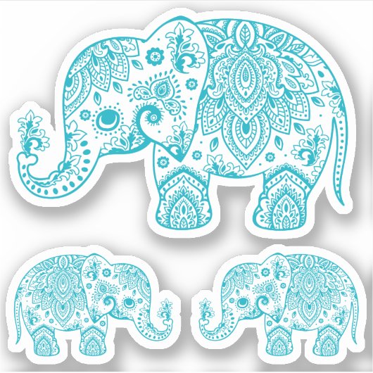 Turquoise olifant  bloemenpaisley sticker (Voorkant)